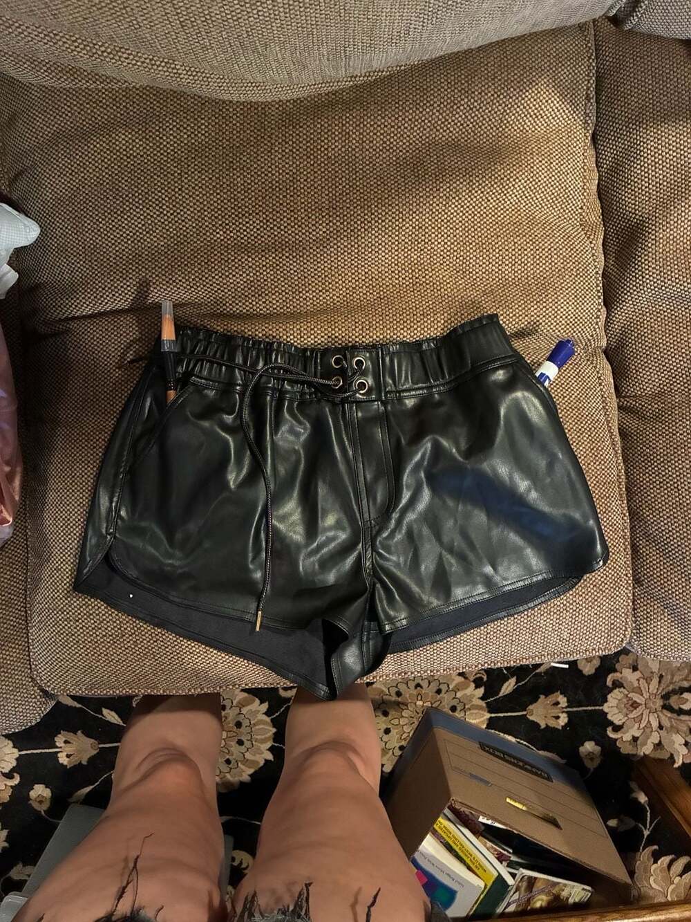 Forever 21 Black Faux Leather Lace-Up Waist Shorts - Picture 5 of 5